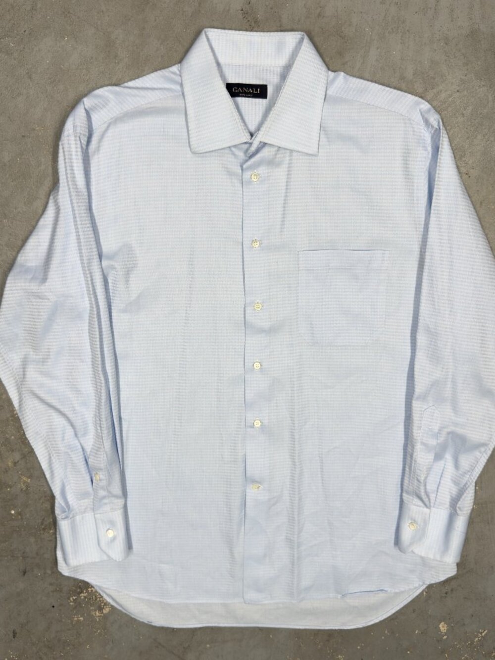 Canali Dress Shirt Made in Italy Cotton Long Sleeve Textured Blue 43 17 XL